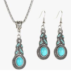 Turquoise Pendant Necklace Earring Set